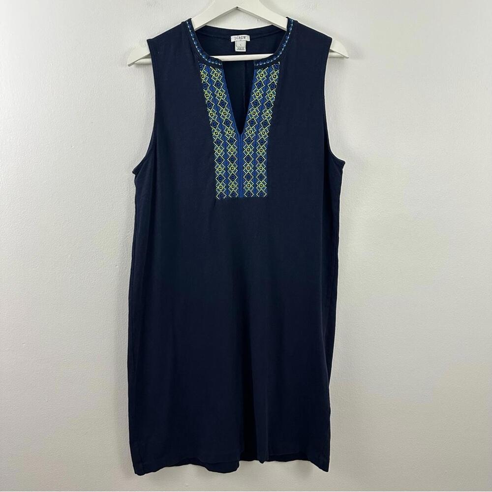J. Crew Blue Embroidered Knit Tank Dress Women's Size L